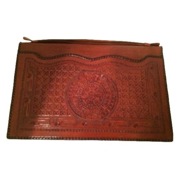 Vintage Bohemian Floral Etched Large Leather Clutch Bag - Picture 4 of 11